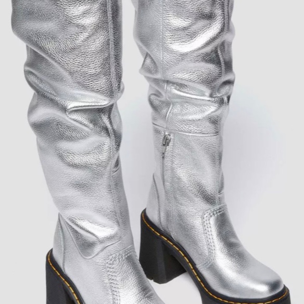 Dr. Martens Silver Metallic Knee-High Heeled Boots - Picture 10 of 14